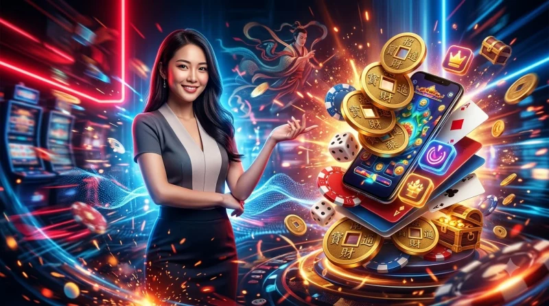 Biểu tượng các phần thưởng lớn và lợi ích của trò chơi Bát Tiên Quá Hải XX88 với ánh sáng rực rỡ và yếu tố thần thoại