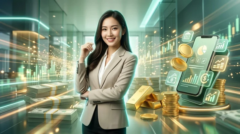 CEO XX88 - Nữ lãnh đạo chuyên nghiệp trong văn phòng hiện đại với biểu đồ tài chính và công nghệ