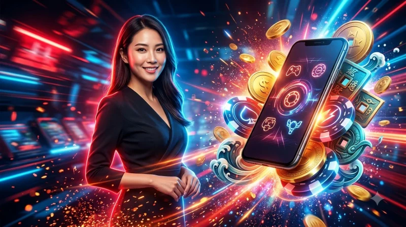 Giao diện Bát Tiên Quá Hải XX88 được hiển thị trên thiết bị di động với chủ đề thần thoại Á Đông và ánh sáng neon sôi động