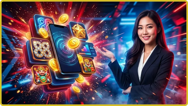 Giao diện Bát Tiên Quá Hải XX88 được hiển thị trên thiết bị di động với chủ đề thần thoại Á Đông và ánh sáng neon sôi động