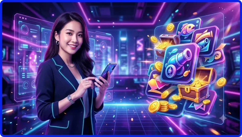 illustration-of-ban-ca-xx88-benefits-including-user-friendly-interface-fair-odds-customer-support-flexible-payments-and-daily-rewards-with-modern-design-elements Illustration of Bắn cá XX88 benefits including user-friendly interface, fair odds, customer support, flexible payments, and daily rewards with modern design elements