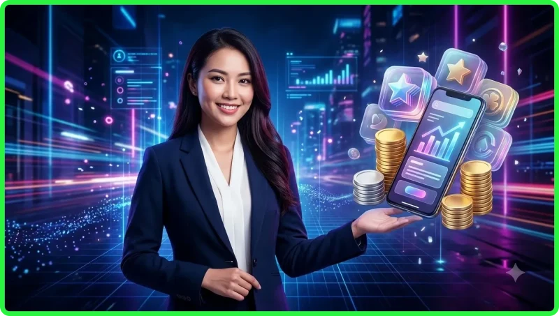 Illustration of lottery concept with lottery balls, tickets, and digital elements representing Lô đề miền Trung