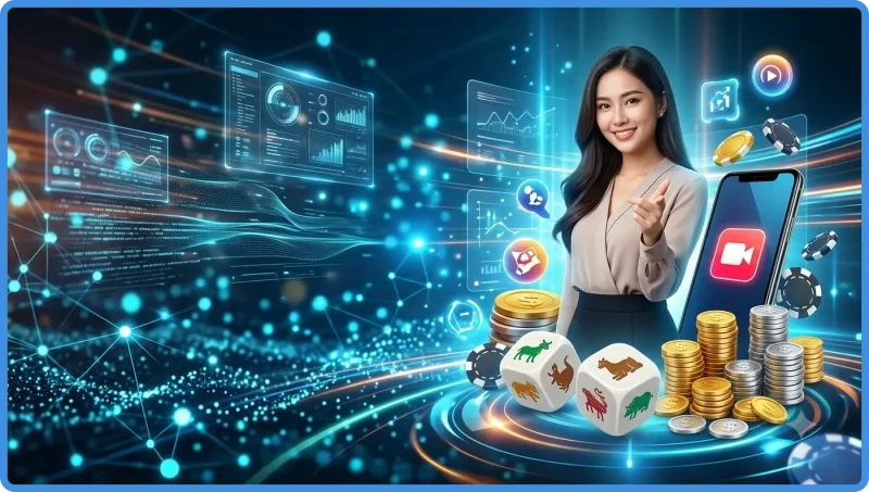 Premium illustration of bầu cua livestream on mobile device showing live transparent broadcast feed with security and trust symbols